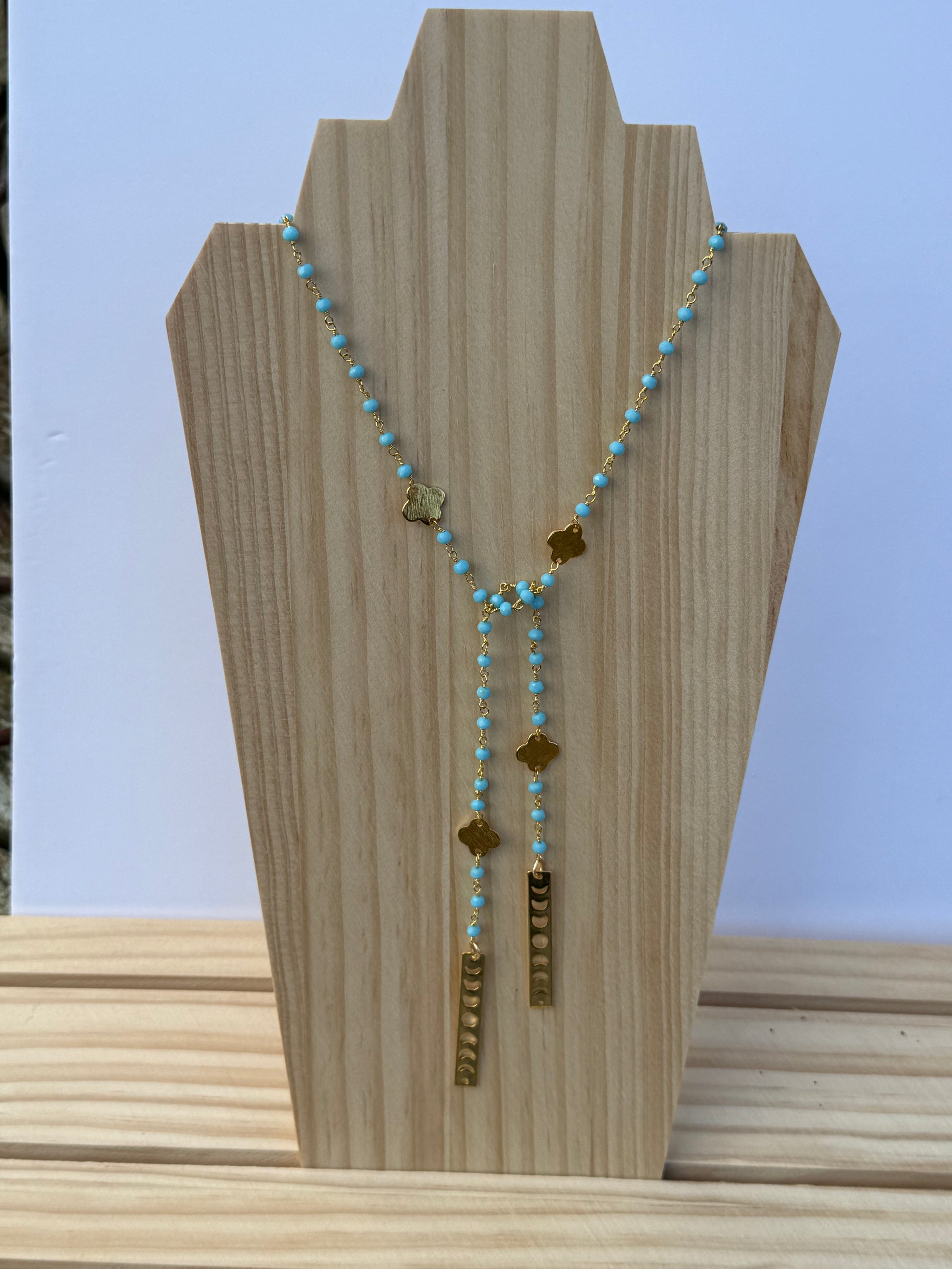 Blue crescent scarf necklace