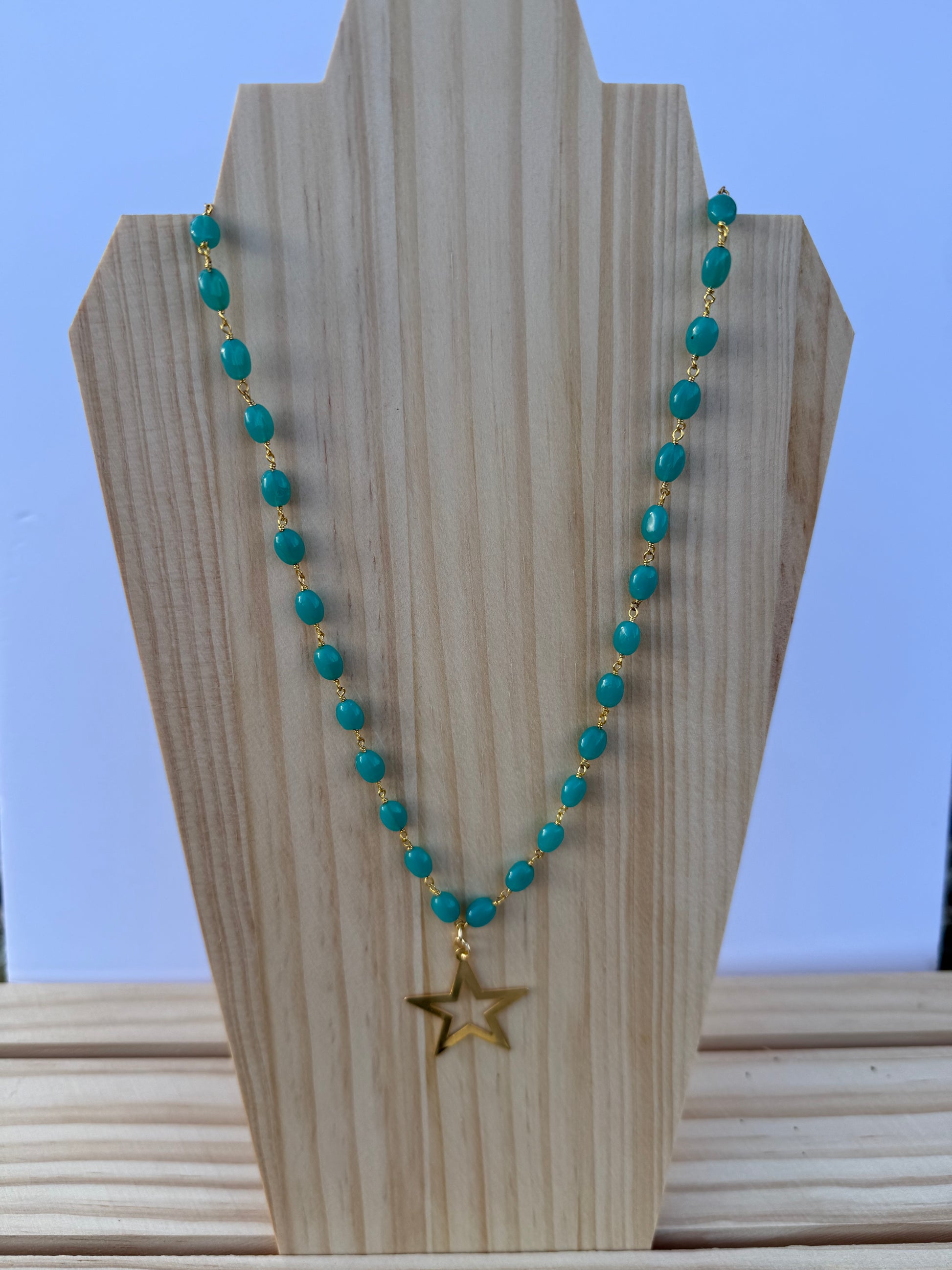 Teal long star necklace