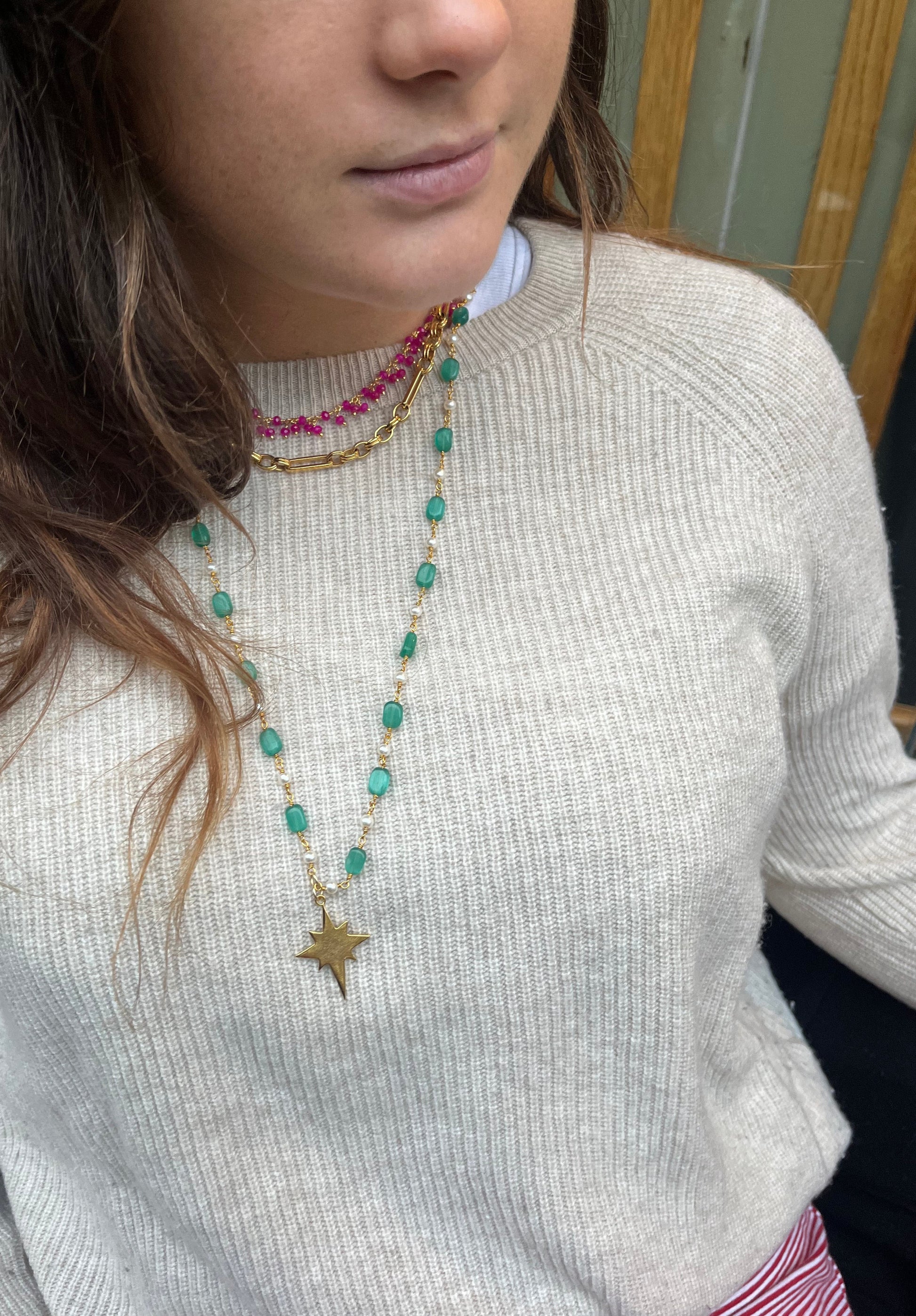 Green and pearl North Star long stacker