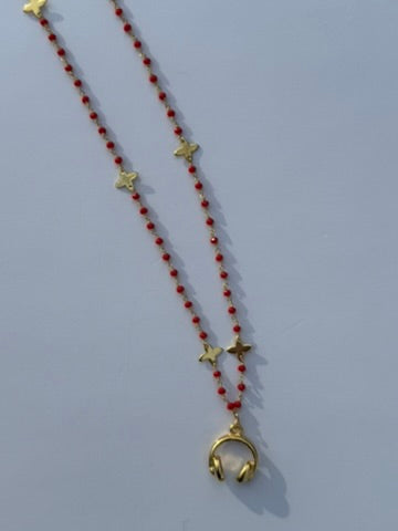 Red headphone long necklace
