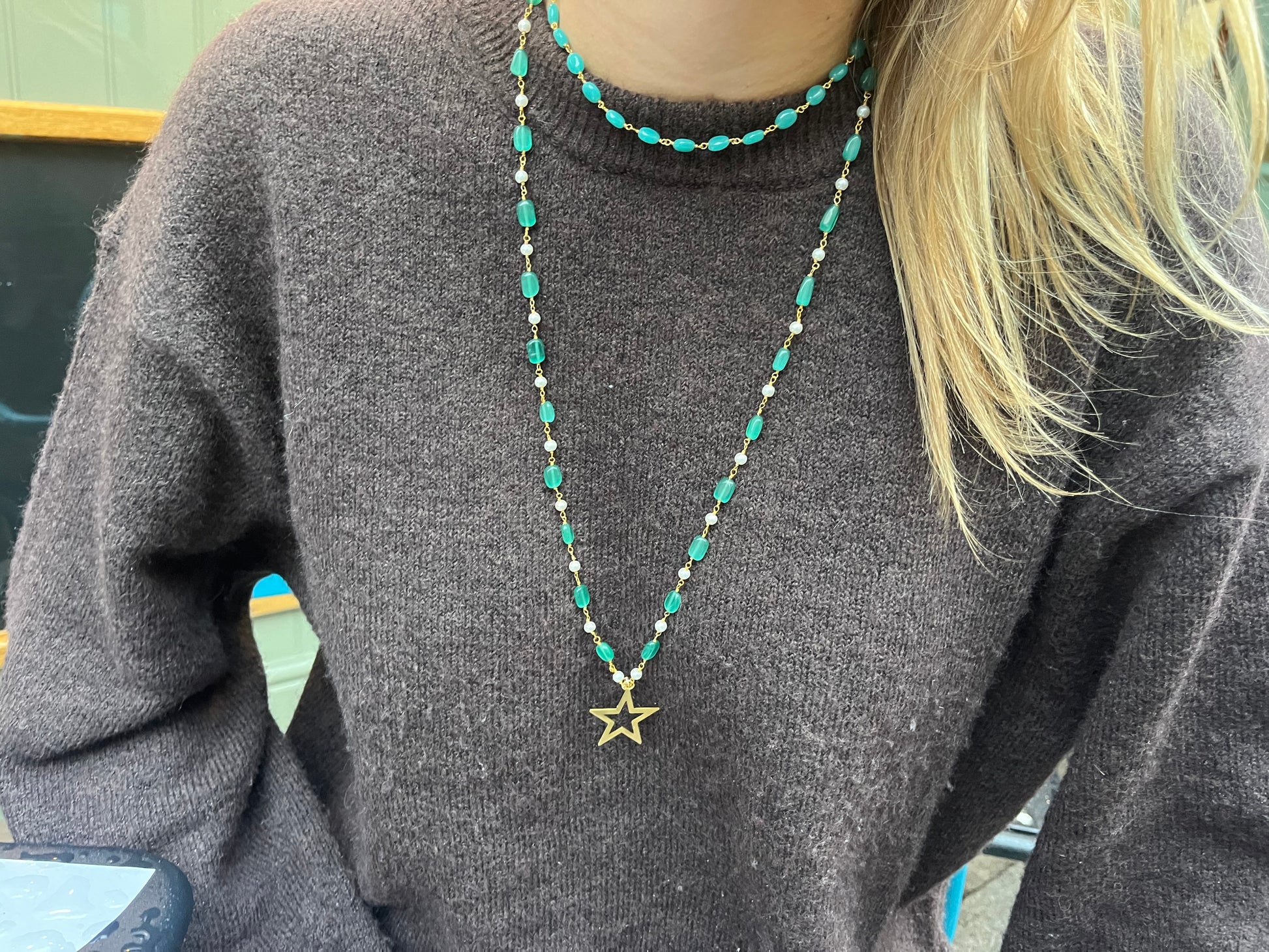 Green and pearl long star stacker