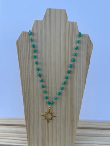 Teal long star necklace