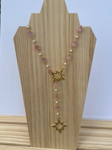 Pink and pearl star lasso necklace