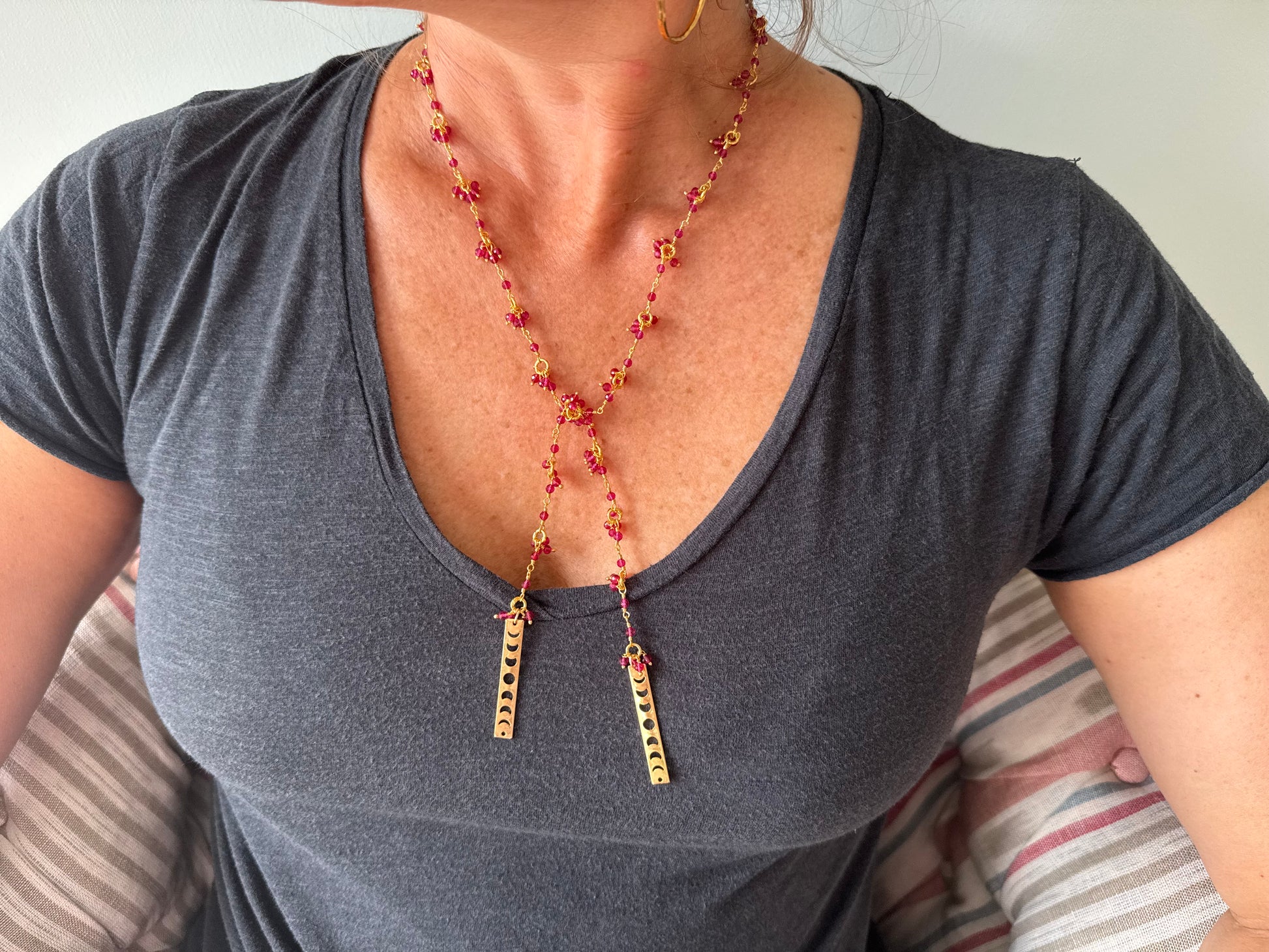 Raspberry moon scarf necklace