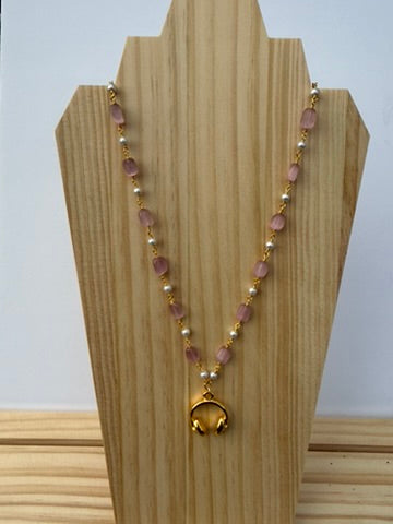 Pink and Pearl long headphone necklace