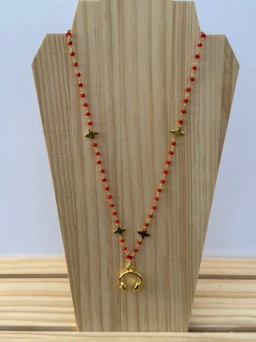 Red headphone long necklace