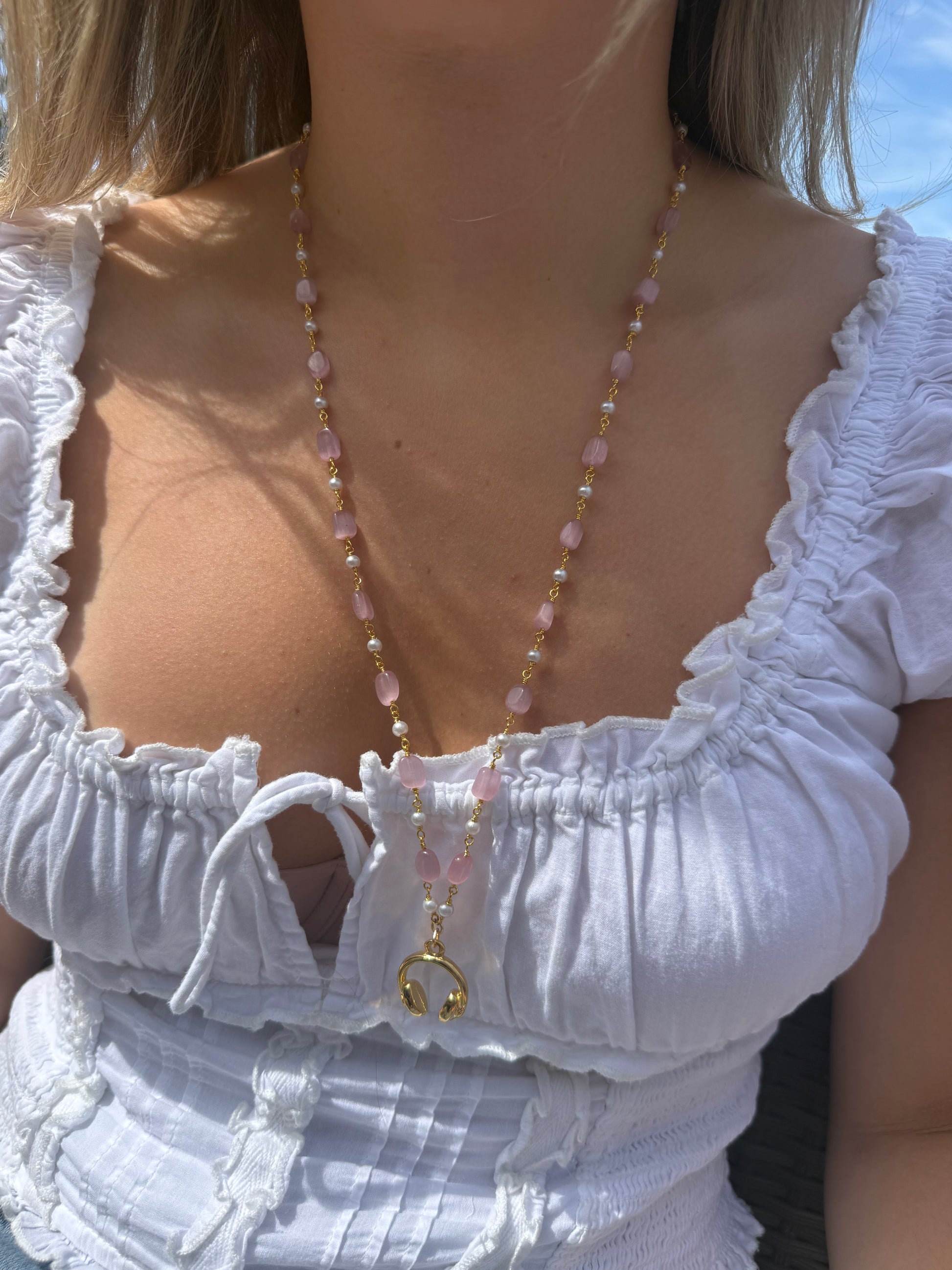 PINK AND PEARL LONG HEADPHONES