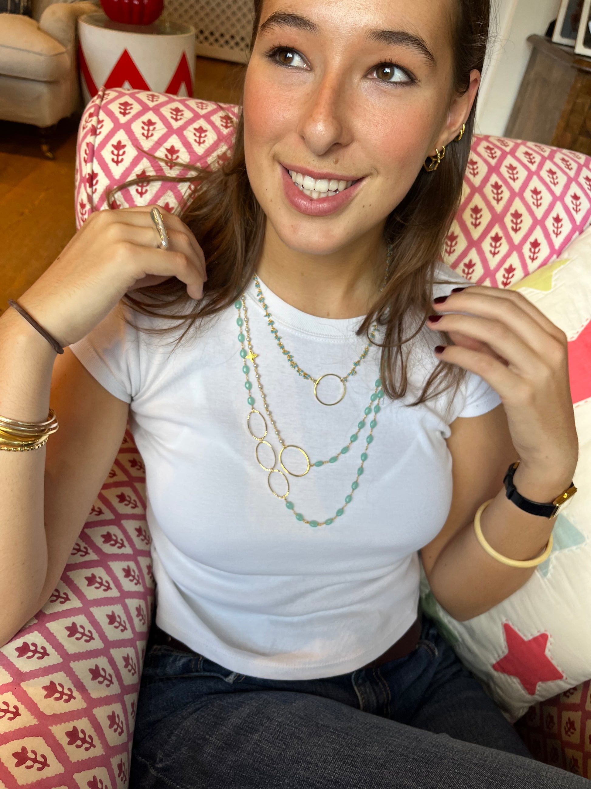 Long aqua oval stacker